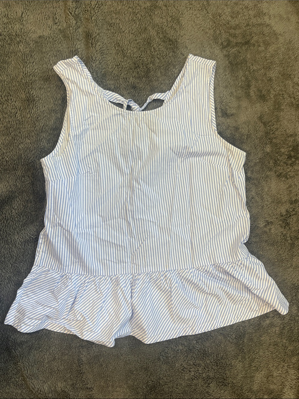 J. Crew White and Light Blue Striped Peplum Tank